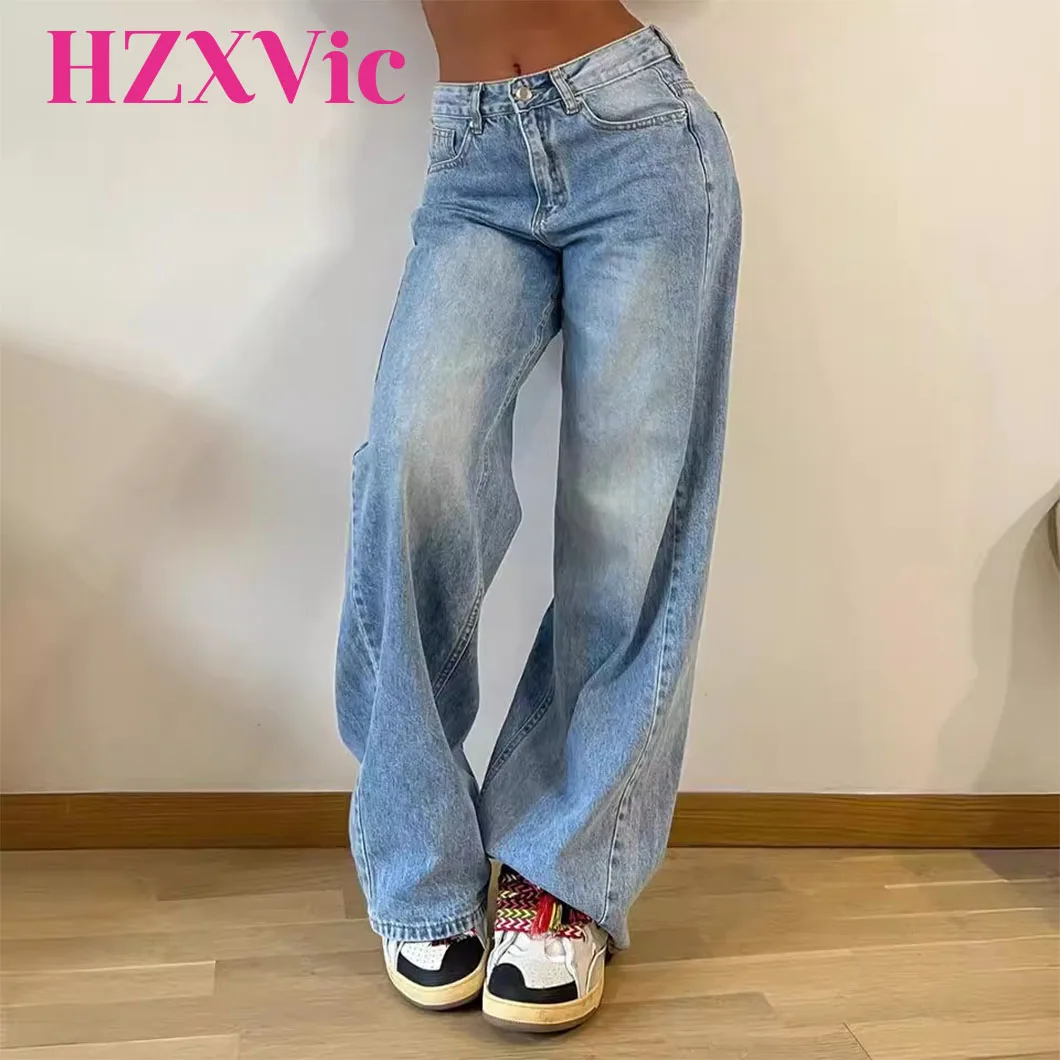 

HZXVic European New Retro American Long Wide Leg Pants, Spicy Girl Loose Jeans, Women's High Waisted Straight Leg Pants