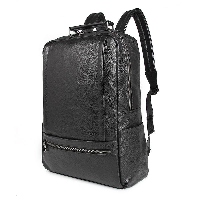 Vintage Luxury Black Business Backpack For Men Genuine Leather 17 Inch Laptop Bag Pack Travel Rucksack College Student Schoolbag