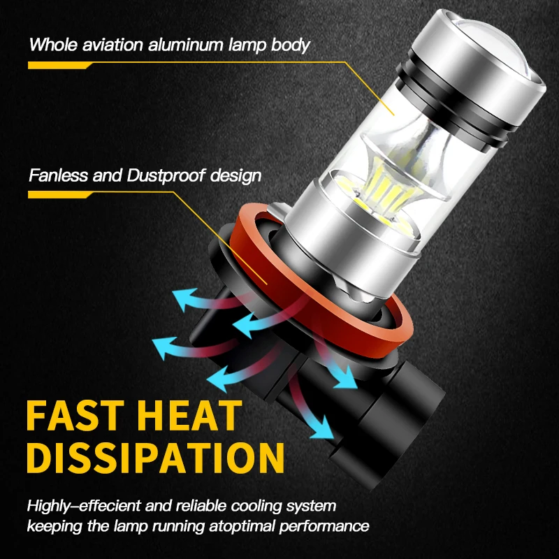 2pcs 12V LED 100W white H8 H11 H16(JP) Car Front Fog Lights LED Lamp Bulb For Hyundai Equus 2011-2013 2012 Car Accessories