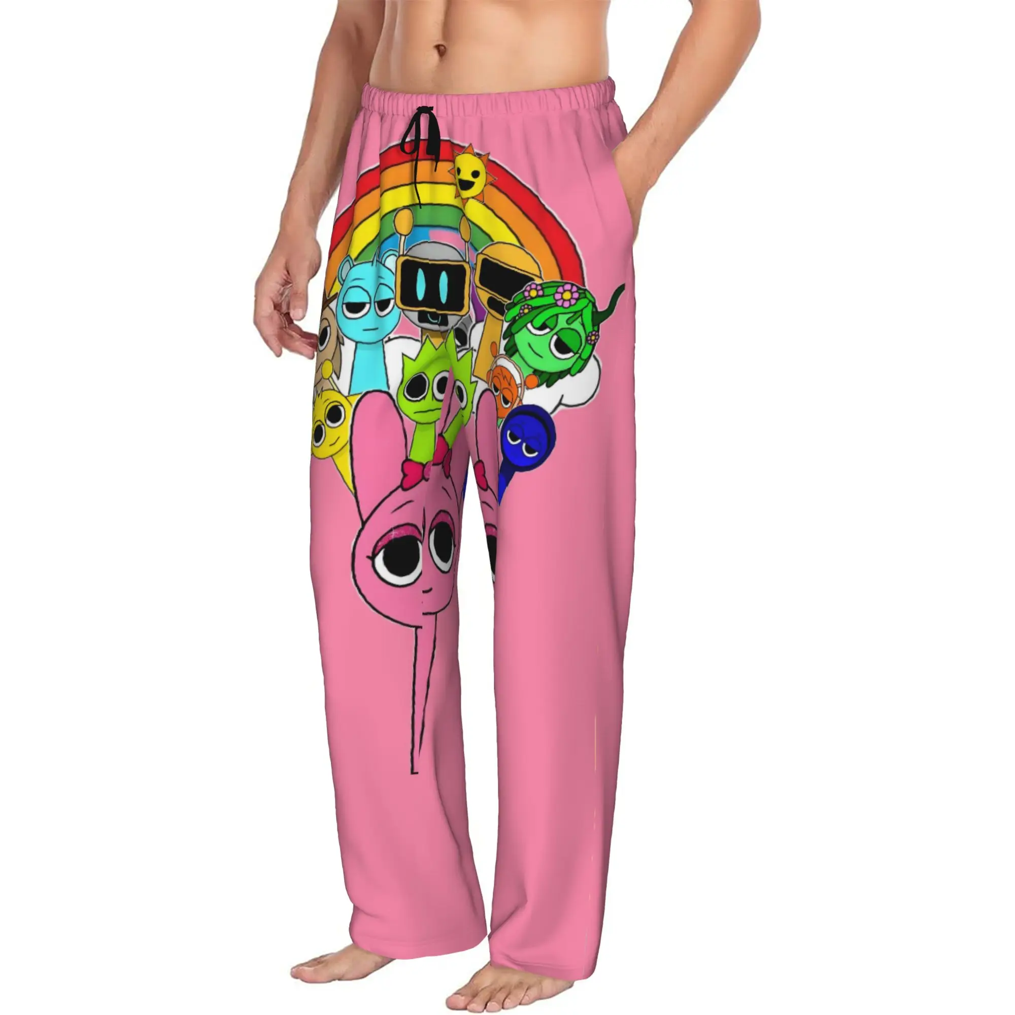 Custom Printed Sprunki Pajama Pants for Men Music Game Sleep Sleepwear Bottoms with Pockets