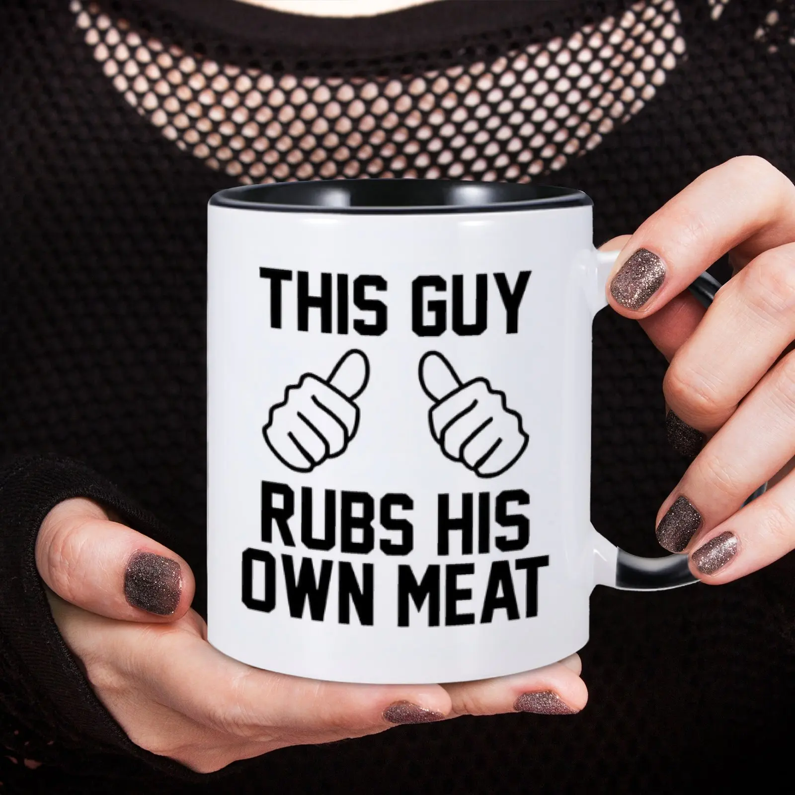 Funny Ceramic Coffee Mug This Guy Rubs His Own Meat Novelty Gift 11 oz Tea Cup for Boyfriend Man Guys Humorous Sarcastic Gift