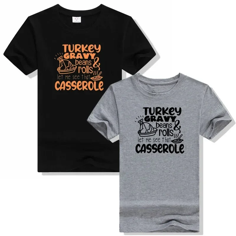 Thanksgiving T Shirt Funny Turkey Print Clothes Let Me See That Casserole Outfits Fall Thankful Funny Short Sleeve Tee Tops Gift