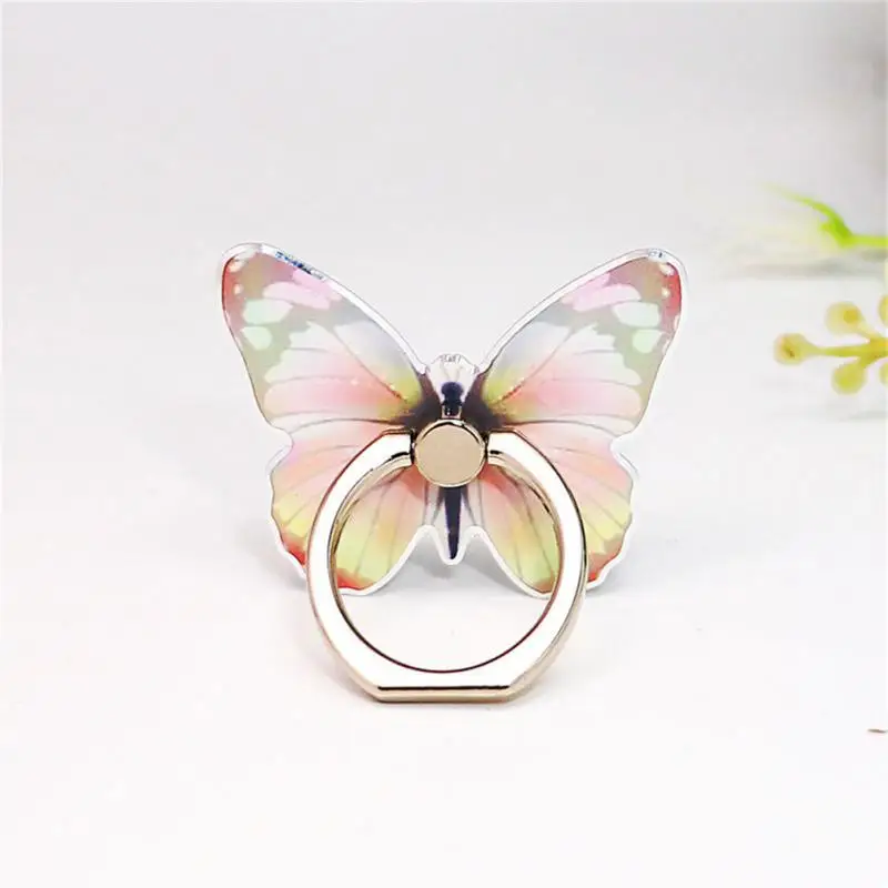 Soporte giratorio con hebilla de anillo para teléfono móvil, diseño de mariposa pintado, dibujos animados creativos, bonito, 1 Uds.