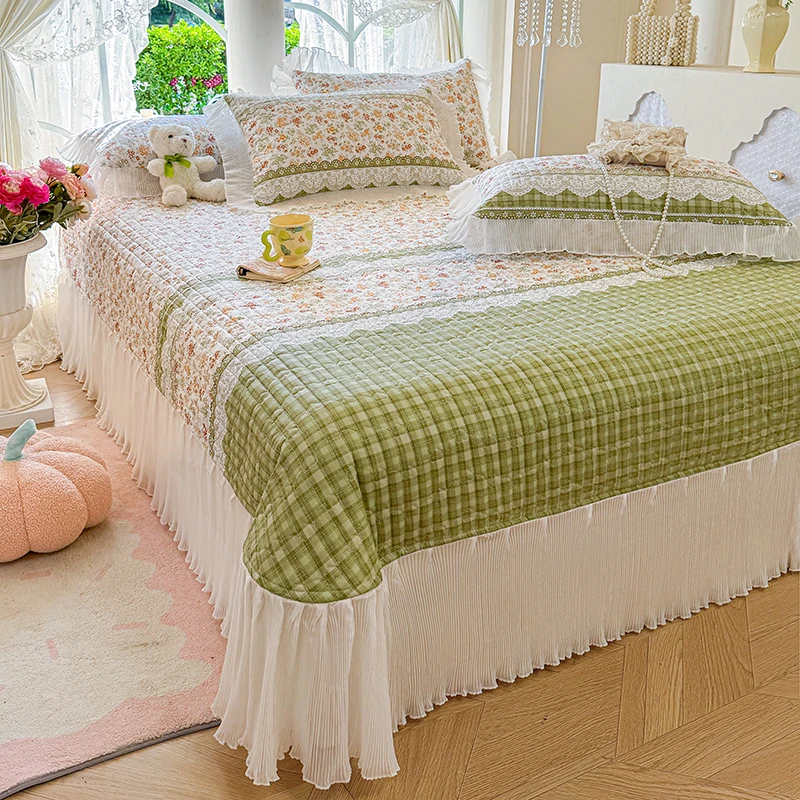 Soft Bed Cover Pure Cotton Bed Linen Thicken Double Bedspread Ruffles Mattress Topper Adults Kids Sheets colchas (No Pillowcase)