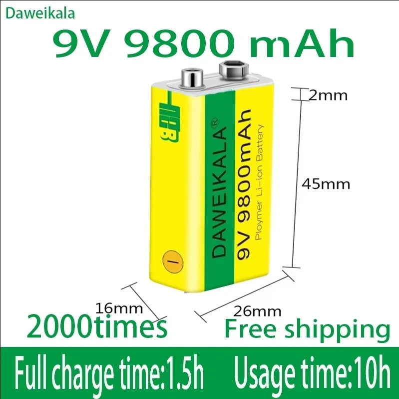 2024 9V 9800mAh li-ion Rechargeable battery Micro USB Batteries 9 v lithium for Multimeter Microphone Toy Remote Control KTV use