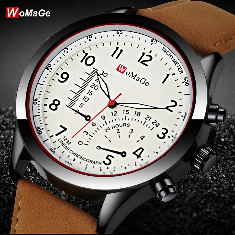 

WOMAGE Wristwatch Men Military Watches Fashion Men Sports Watches Leather Quartz relojes hombre montres homme horloge mannen