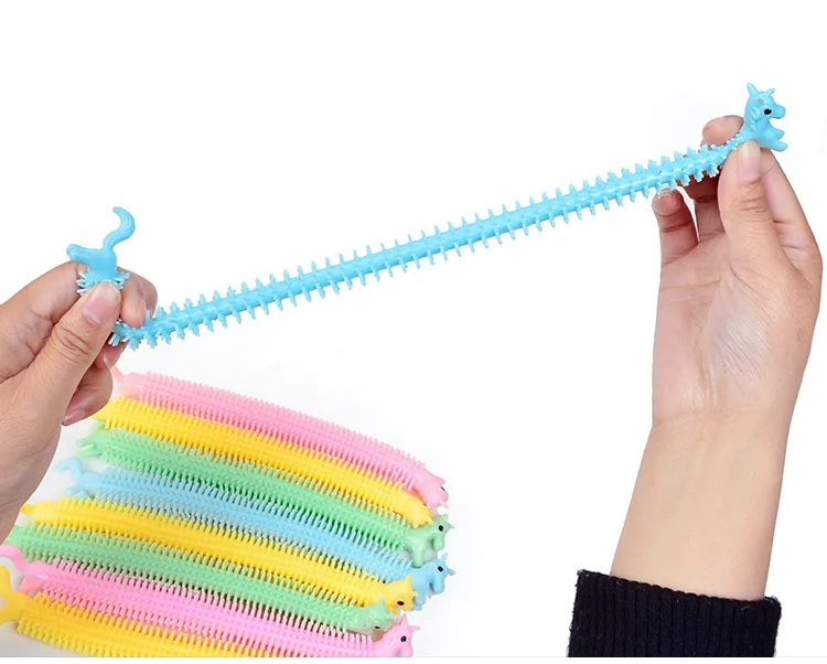 30-3PCS Funny Unicorn Pull Worm Noodle Fidget Toys Stretch String TPR Rope Anti Stress Toys String Stress Relief Autism Vent Toy