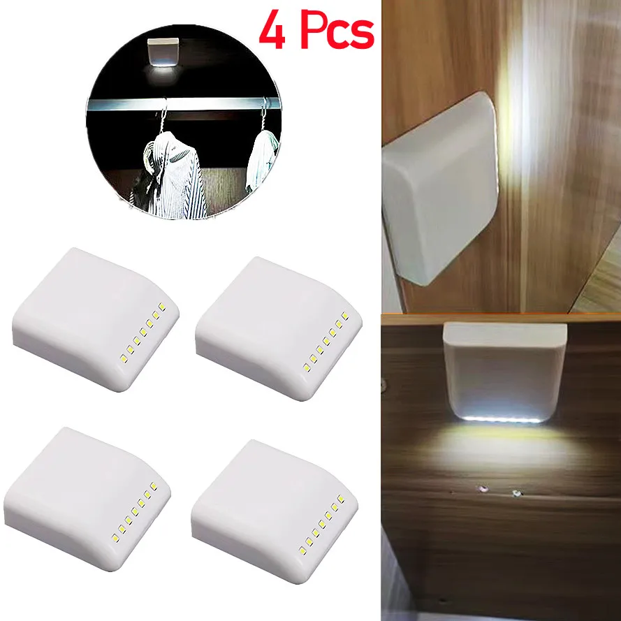 4 Pcs Under Cabinet Light Universal Wardrobe Light Sensor LED Inner Lamp For Kitchen Cupboard Closet Night Lighting Decoration