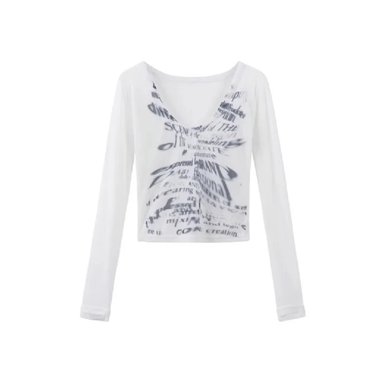 تي شيرت American Spice Girl بأكمام طويلة تي شيرت نسائي صغير للربيع والصيف مع قميص أساسي بتصميم نحيف مع قطع علوية قصيرة قصيرة #6