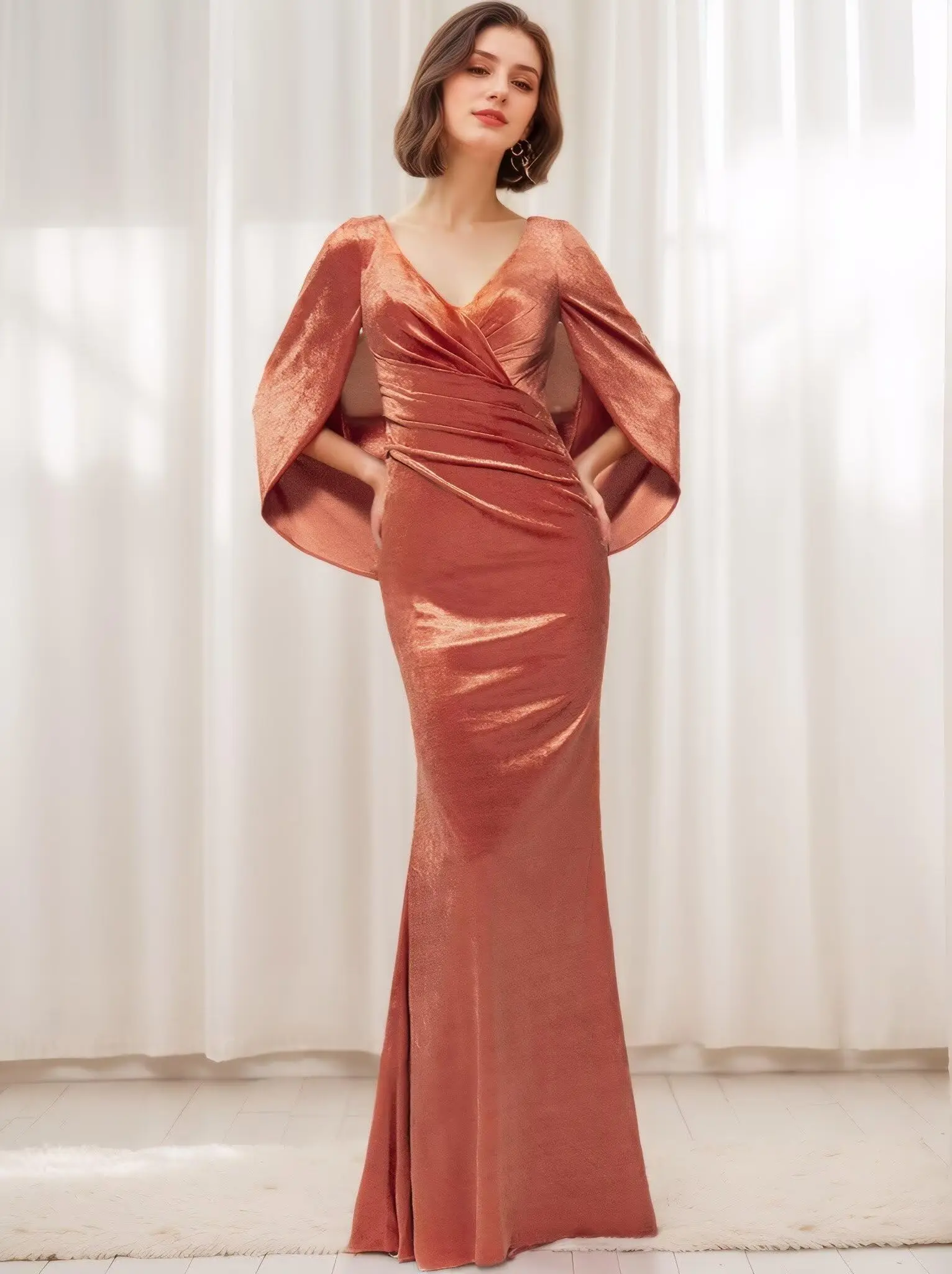 

Velvet Prom Dresses for Women with Sleeves Mermaid Bridesmaid Dress Long Formal Evening Pary Gown