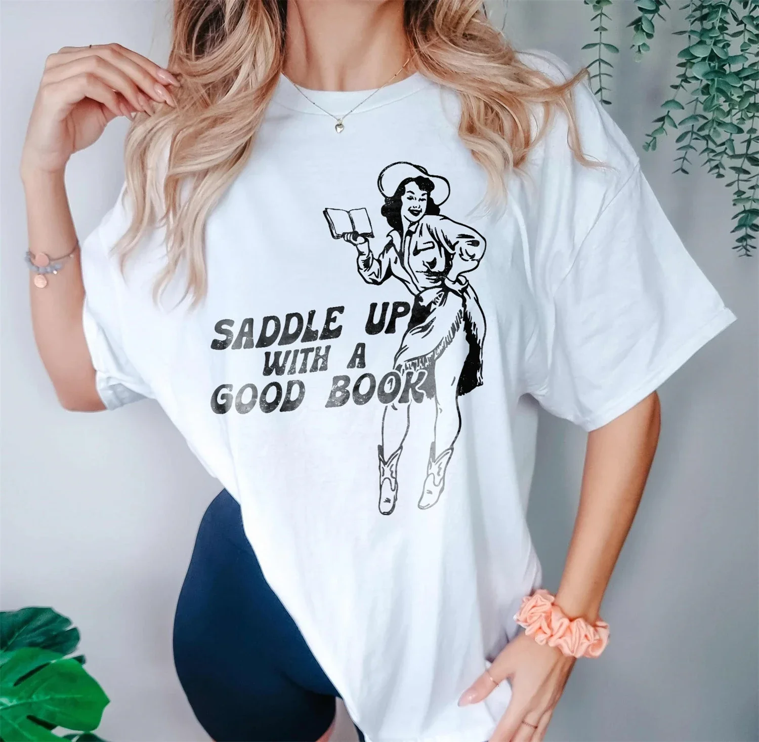 

Bookish Printed tShirt Funny Bookish Cowgirl Shirt Retro Western T Shirt Book Lover Unisex Summer Top Tee Crop Top Woman T-Shirt