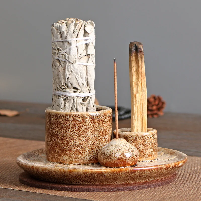 Palo Santo-Sticks-Halter aus Keramik, 4-in-1-Räuchergefäß, Salbei-Halter, Räucherstäbchenhalter, Aschefänger-Tablett für Meditation, Yoga, Zimmer – Detail 11