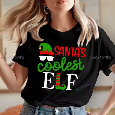 Funny Christmas Elf T Shirt Pure Cotton Tees Santa's Coolest Elf Christmas Shirt Funny Ugly Xmas Family Squad Sweatshirt