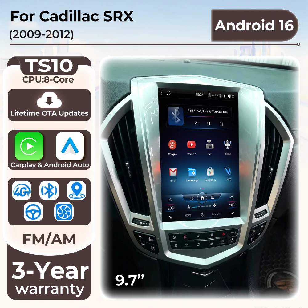 Android 16 Auto Car Radio For Cadillac SRX 2009 2010 2011 2012 Carplay Multimedia Video Player 2K Touch Screen Car Stereo 5G BT