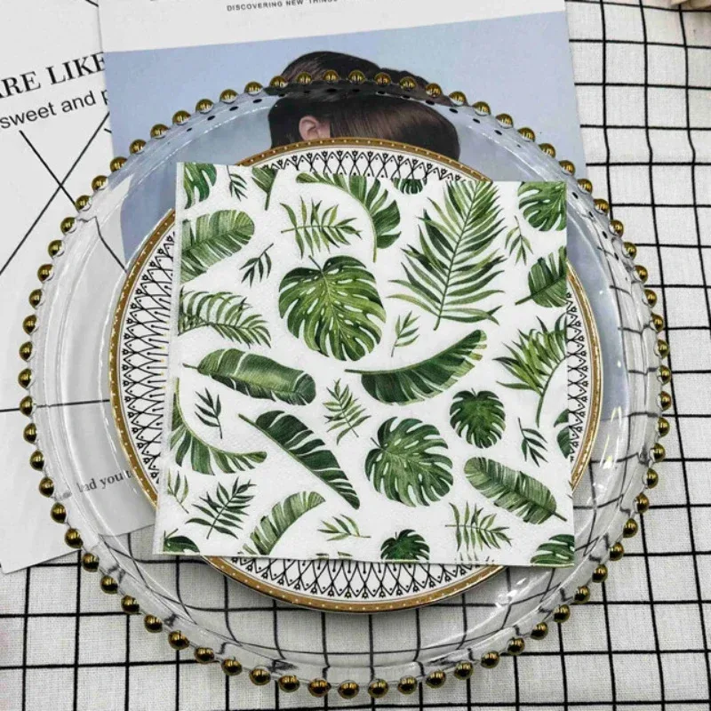 

20pcs/Pac 2-Ply 33*33cm Printed Paper Napkin Green Leaf Model Restaurant Party Wine Glass Flower Paper Wedding Paper Placemat