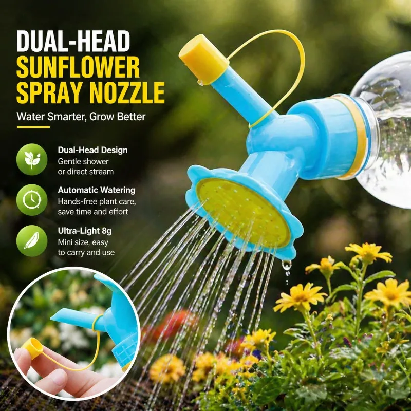 Sunflower Double-head Sprinkler Nozzle Portable Watering Pot Adapter Succulent Irrigation Tool Compatible with Common Beverage