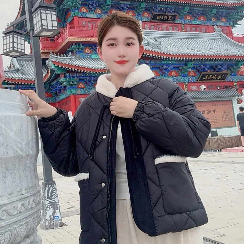 

Корейская пуховая хлопковая куртка, женская зимняя новая хлопковая стеганая куртка, женские парки с коротким воротником-стойкой, верхняя одежда, свежие милые толстые топы