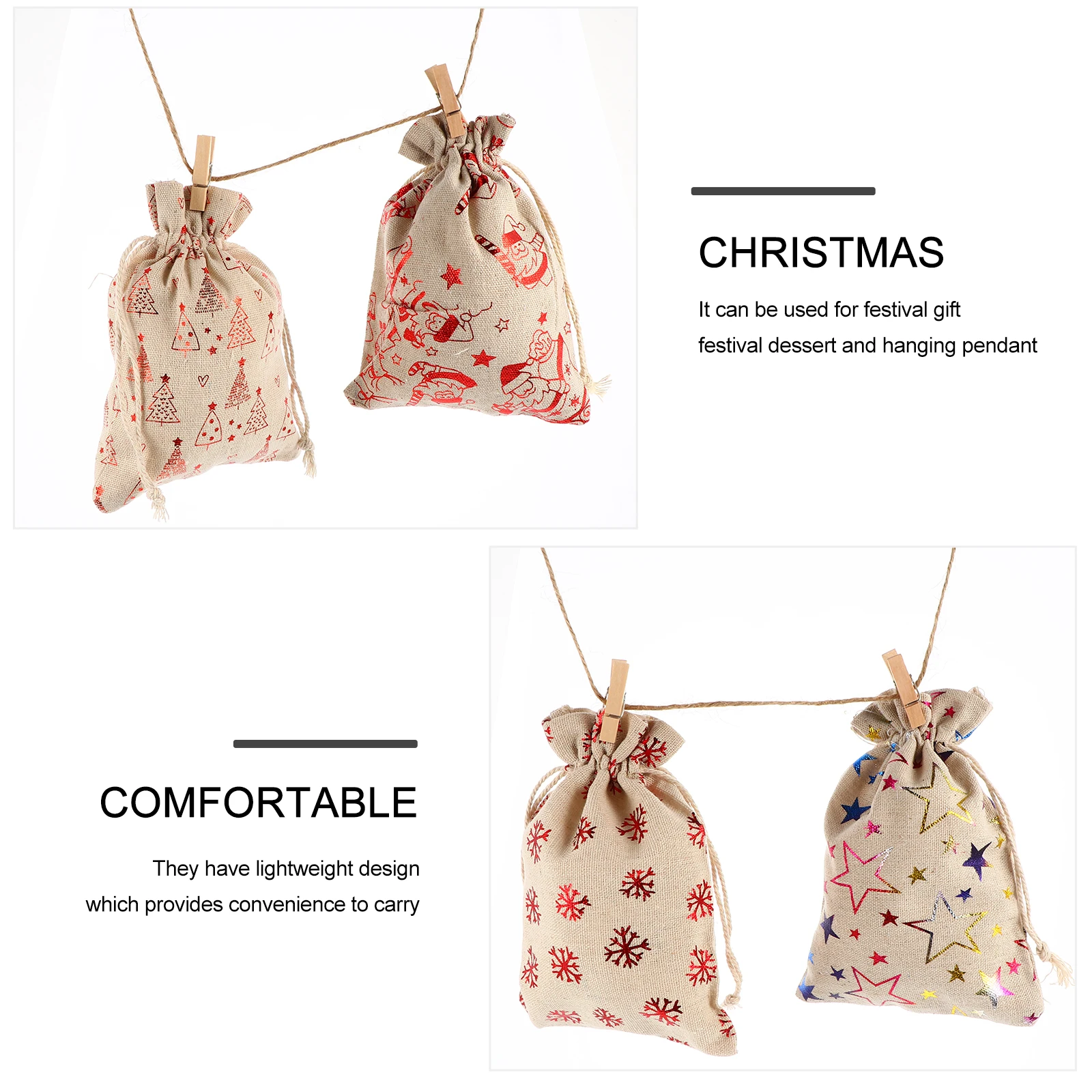 

Christmas Gifts Bag Set Wrapper Container Party Favor Burlap Xmas Drawstring Wrapping Hanging