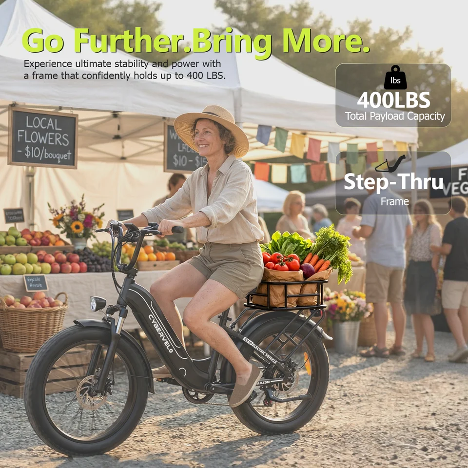 Cybervelo EK10 1000W Peak Electric Bike Adult 26" Fat Tire 48V 25Ah Removable Battery 7-Speed City Commute All-terrain Ebike image 1