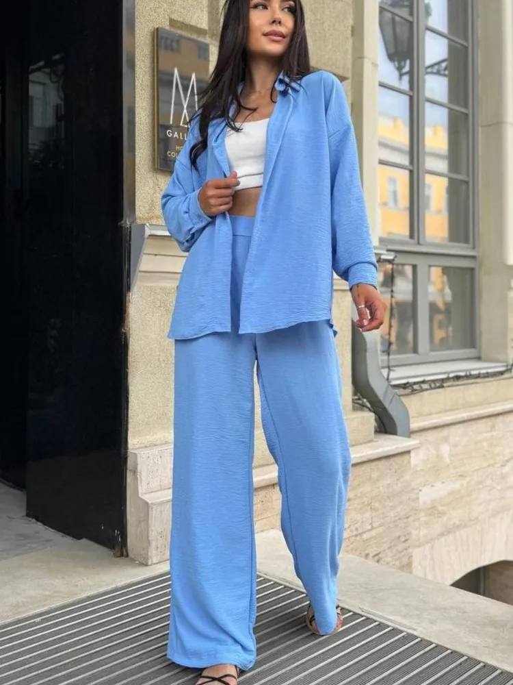 

Nice 2025 Spring New Arrival Leisure Set Pure Color Long Sleeve Shirt Pants Two Piece Set Autumn Women's Office Lady Clothing
