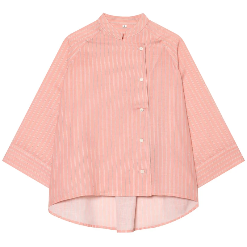 HXAO Striped Loose Shirt Women's Shirt Summer 2026 Elegant Asymmetric Button Mid Sleeve Tops For Woman Casual High Street Blouse