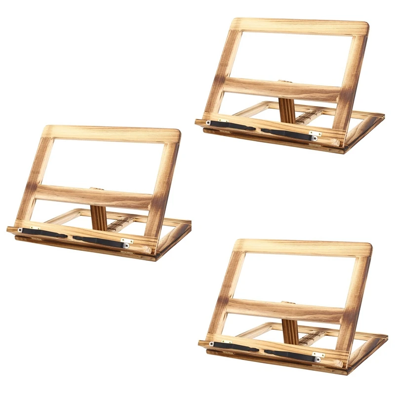 3X Foldable Recipe Book Stand,Wooden Frame Reading Bookshelf,Tablet Pc Support Stand