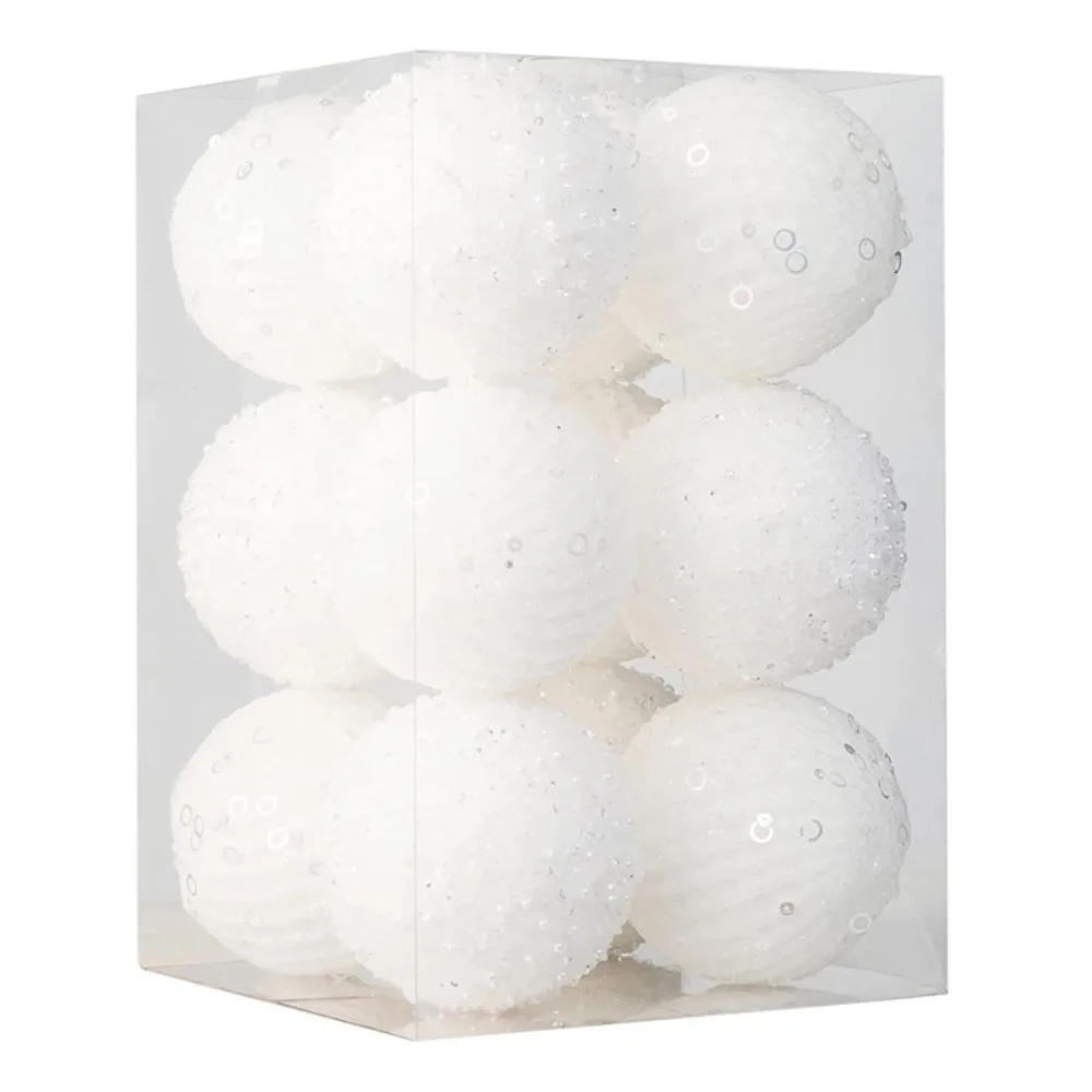 

6/12pcs 8/10cm Christmas Ball with Sequins Foam Festive Decorative Ball Glitter Christmas Tree Hanging Ornaments