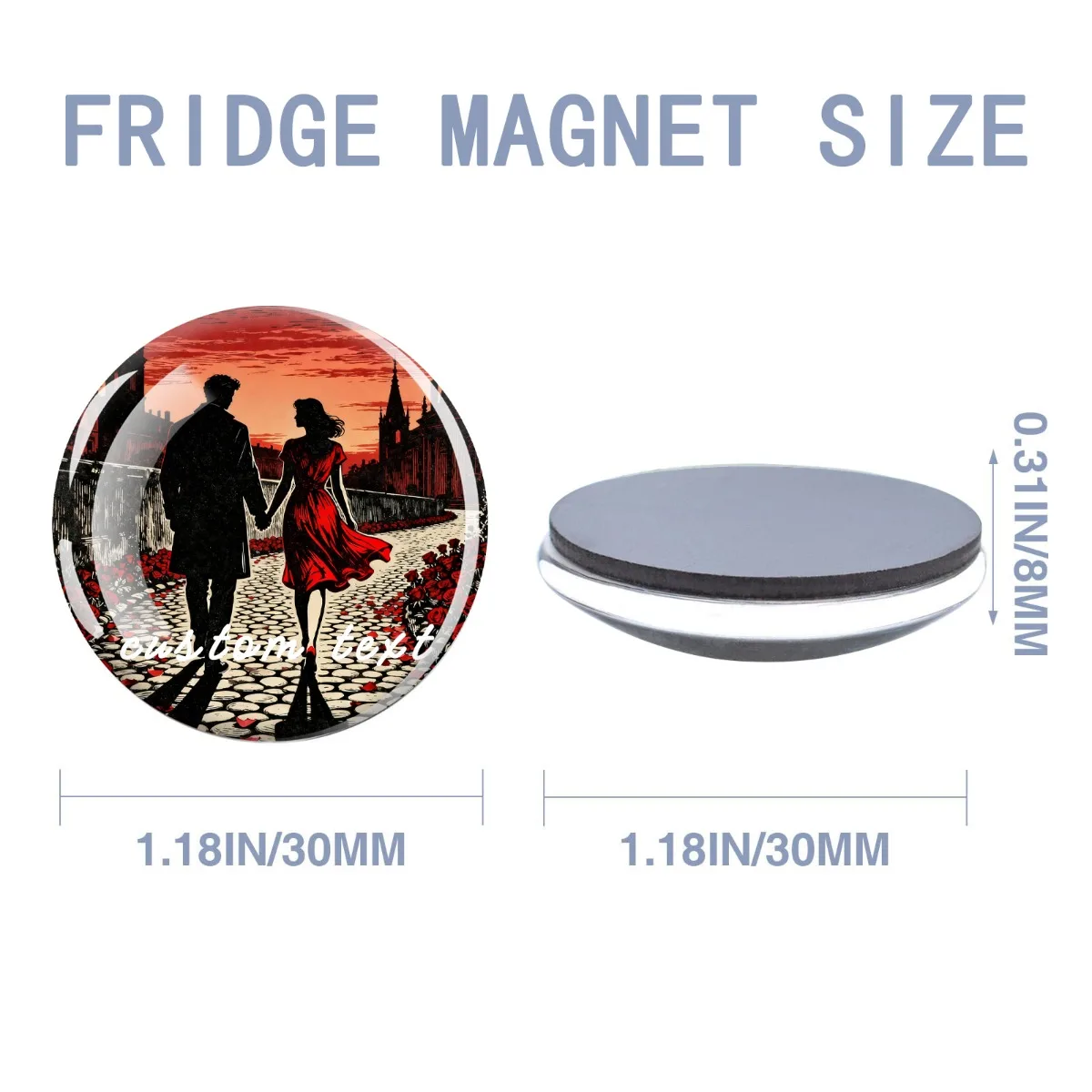 1pc Customized text couple circular magnetic refrigerator sticker 30MM home decoration Valentine's Day souvenir
