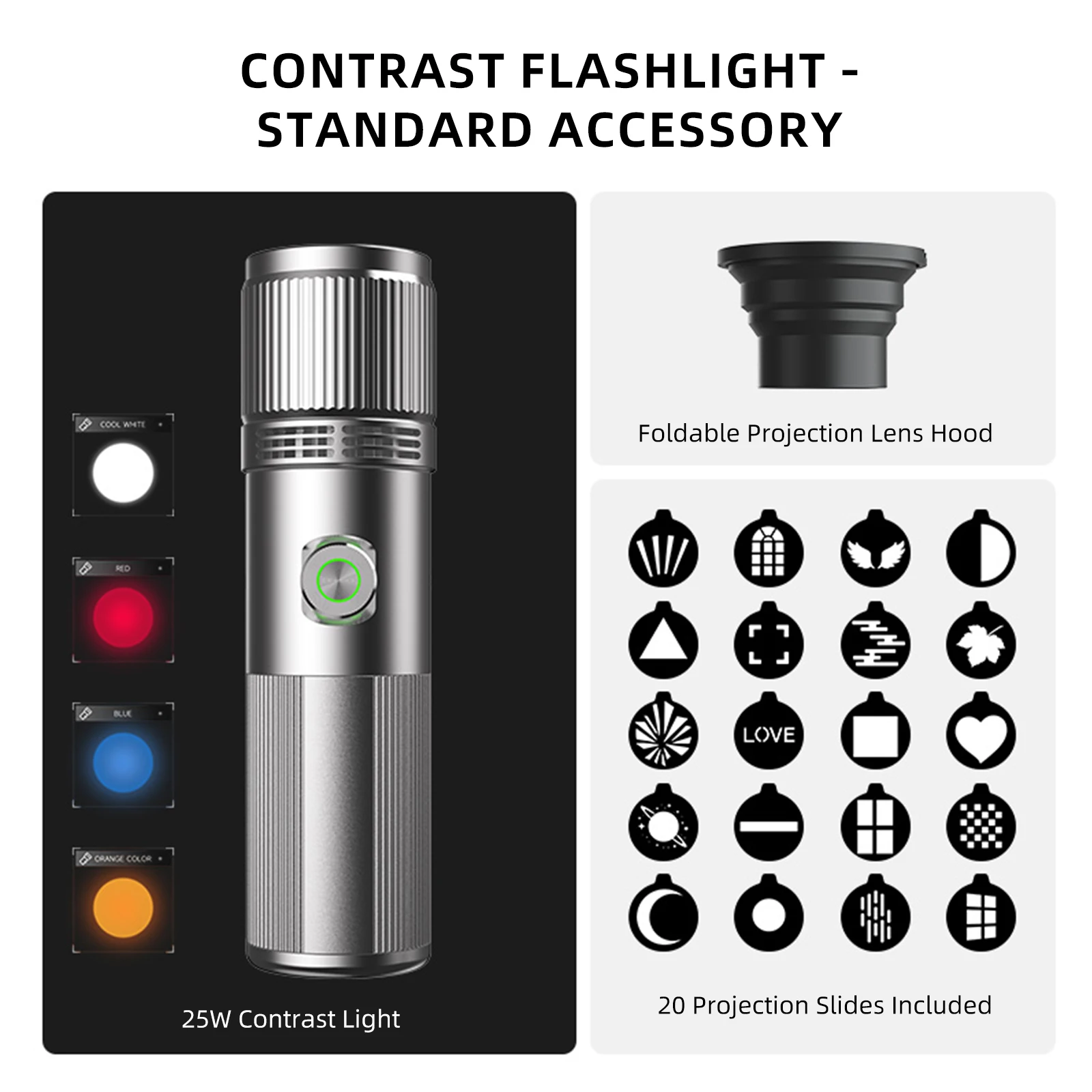 25W Photography Flashlight Four Color Projection Light Built-in 7800mAh Rechargeable Zoomable Fill Light with 1/4'' Thread