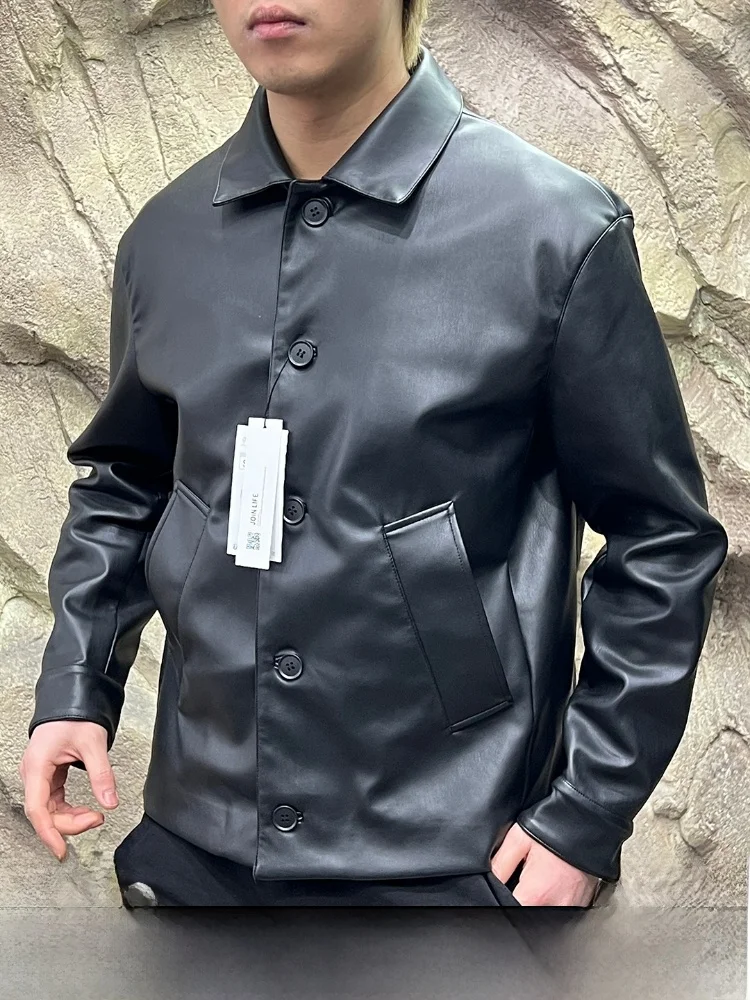 

Мужское модное пальто из искусственной кожи с воротником для деловых поездок и повседневной носки, экологичное, длинное