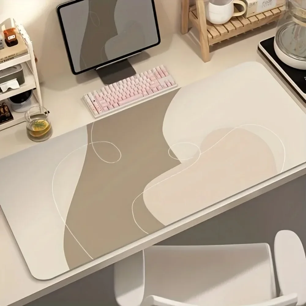 Abstraktes Design-Gaming-Mauspad, einfaches beige-braunes Gummi-Anti-Rutsch-Tastaturpad, langes Tischpad