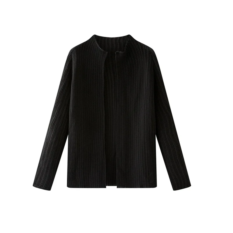 Miyake Pleated Jacket Cardigan 2025 Spring and Autumn Niche Design Long Sleeved Fashionable Cardigan Slimming Top Shirt Thin Top