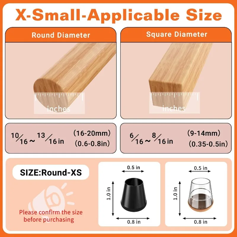 Silikon-Stuhlbeinkappen, extra klein (16 Stück) – Filzboden für Hartholzböden, Geräuschreduzierung und Kratzschutz, Schwarz