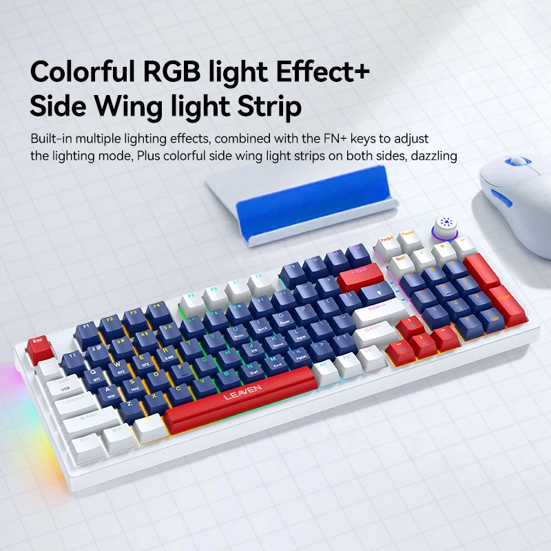 무선 유선 게임용 사무실 키보드, RGB 기계식 키보드, 96 키, 블루투스 5.0, 2.4G, Windows 및 IOS 컴퓨터 노트북용