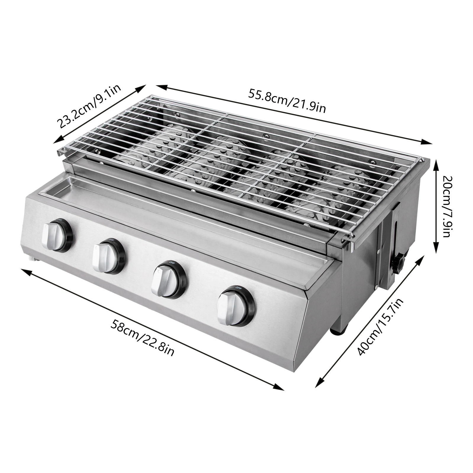 Stainless Steel Gas BBQ Grill with 4 Burner Switches and Lift Rack Portable Propane Gas Grill Camp Barbecue Grill for Backyard