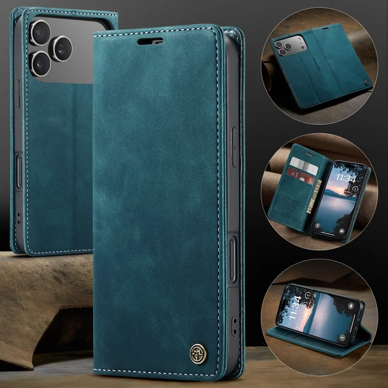 CaseMe Retro Magnetische Flip PU Lederen Case voor iPhone 17 Air 17 Pro 16 15 14 13 12 11 XS XR 8 7 6S 5 SE Portemonnee Cover Telefoon Coque