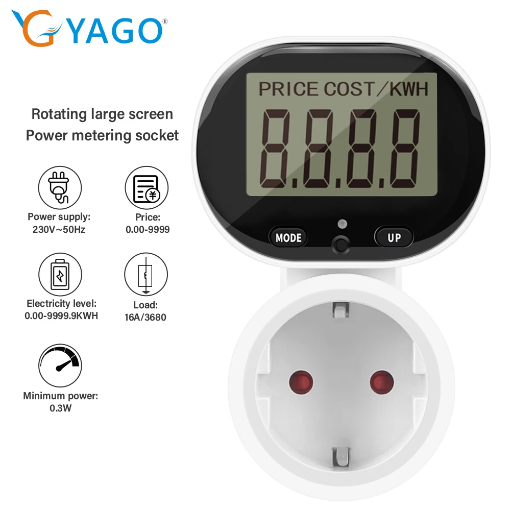 European Standard 3680W Digital Power Meter Rotatable Screen Electric Tester Voltmeter Energy Cost Meter Simple Meter Socket