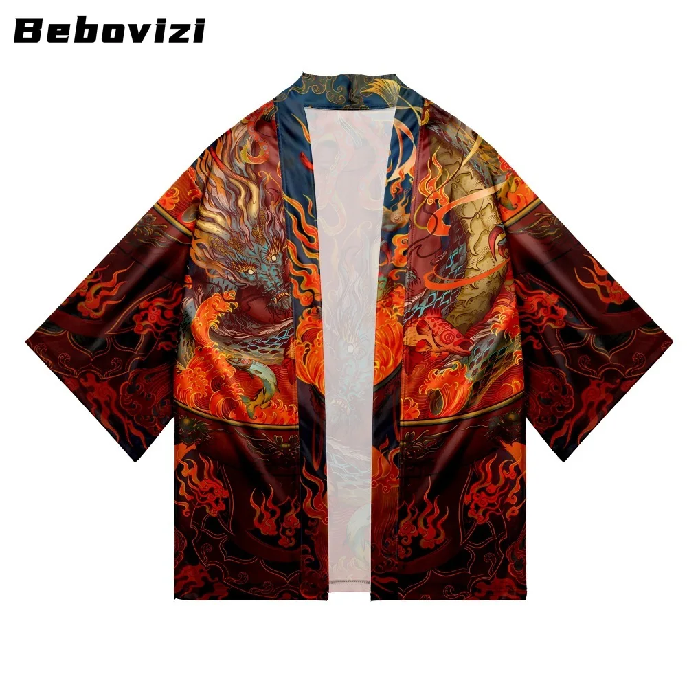 

Streetwear Cardigan Yukata Cosplay Anime Dragon Print Samurai Shirt Chinese Traditional Haori Kimono Women Men