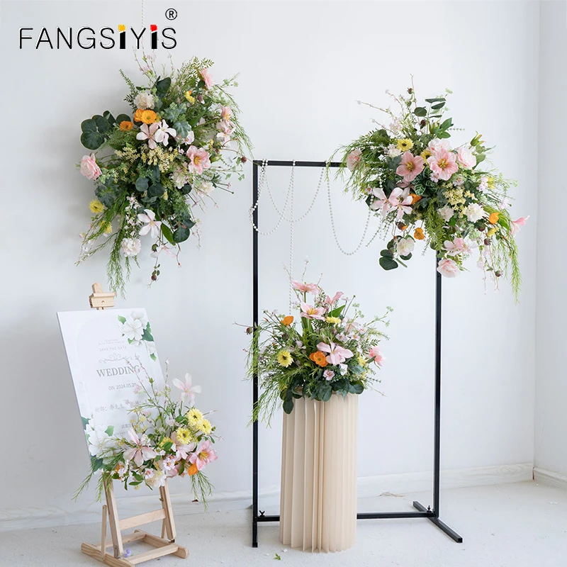 

Arch Backdrop Decor Colorful Hang Flower Row Wedding Table Ground flower arrangement Floral Row Event Party Banquet Props Displ