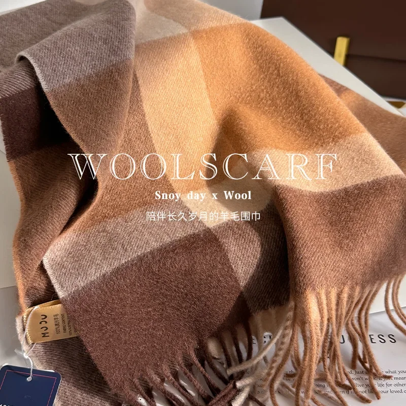 

100% Wool Winter Scarf For Women Long Warm Cashmere Scarves Hijab Lattice Lady Shawl Wrap Female Pashmina Bandana Head Scarfs