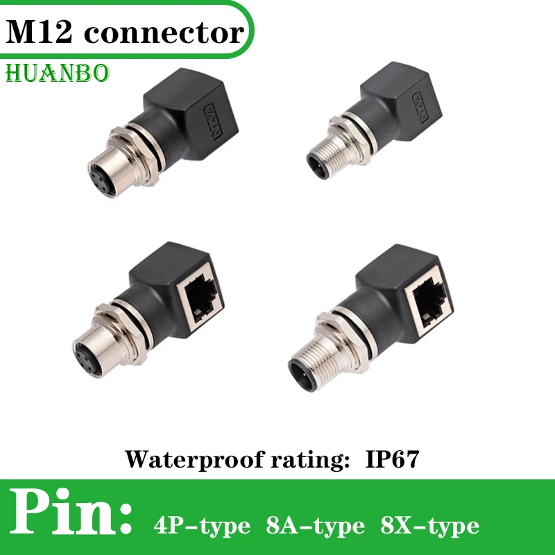 M12 4-core D-type 8-core A-type X-type to RJ45 connector adapter, Ethernet cable to M12 male and female socket