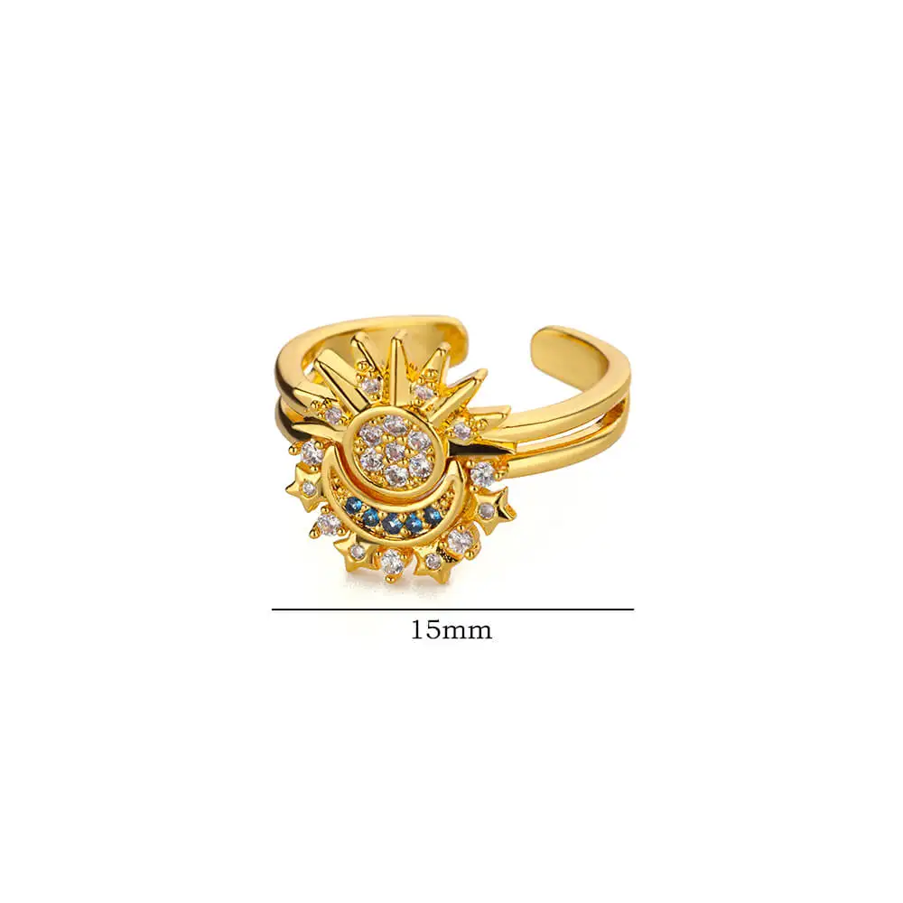 Luxury Star Moon Sun Embrace Ring for Women Zircon Stainless Steel Gold Color Rings Wedding Charm Jewelry Waterproof Accessories