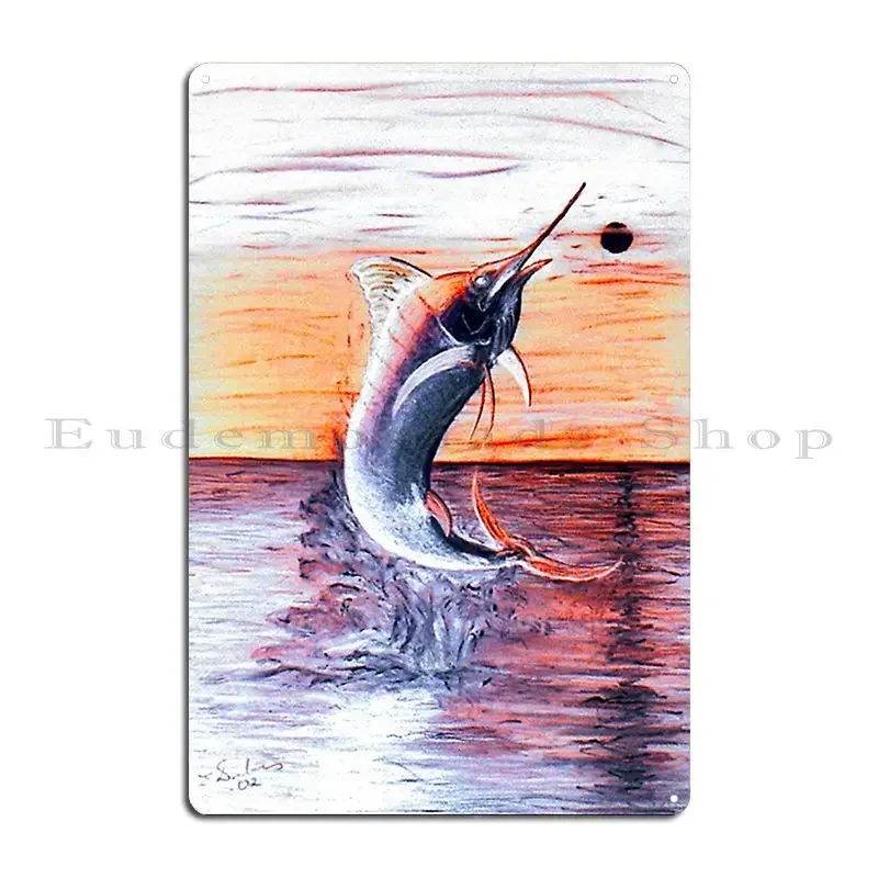 Moonlit Marlin Inverted Fish Waterscape Digital Ed01 Metal Signs Wall Decor Kitchen Wall Decor Designs Classic Tin Sign Poster