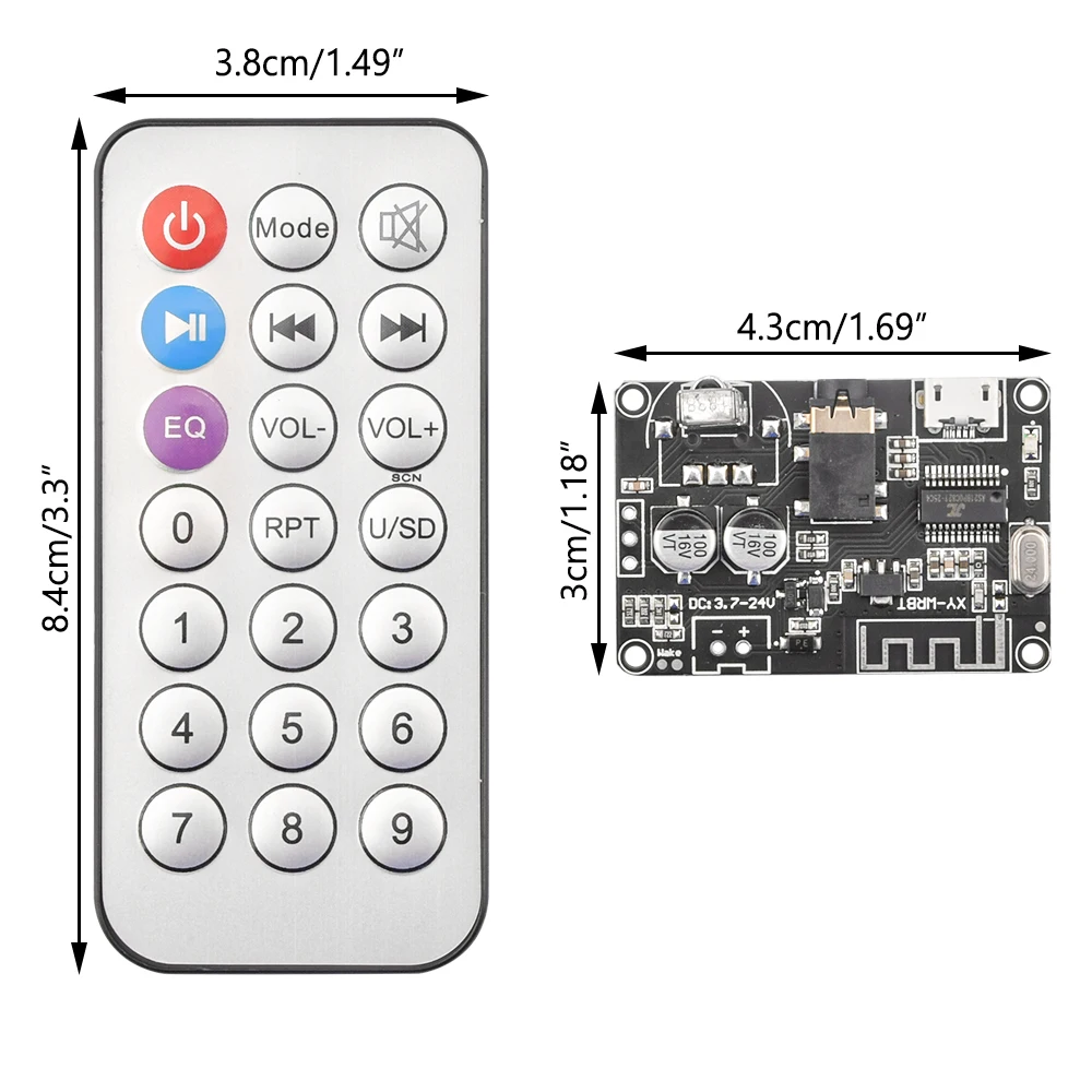 Bluetoothオーディオデコーダーボード,デュアルチャンネル,hifiステレオ,リモコン,調整可能な音量,DC3.7-24V