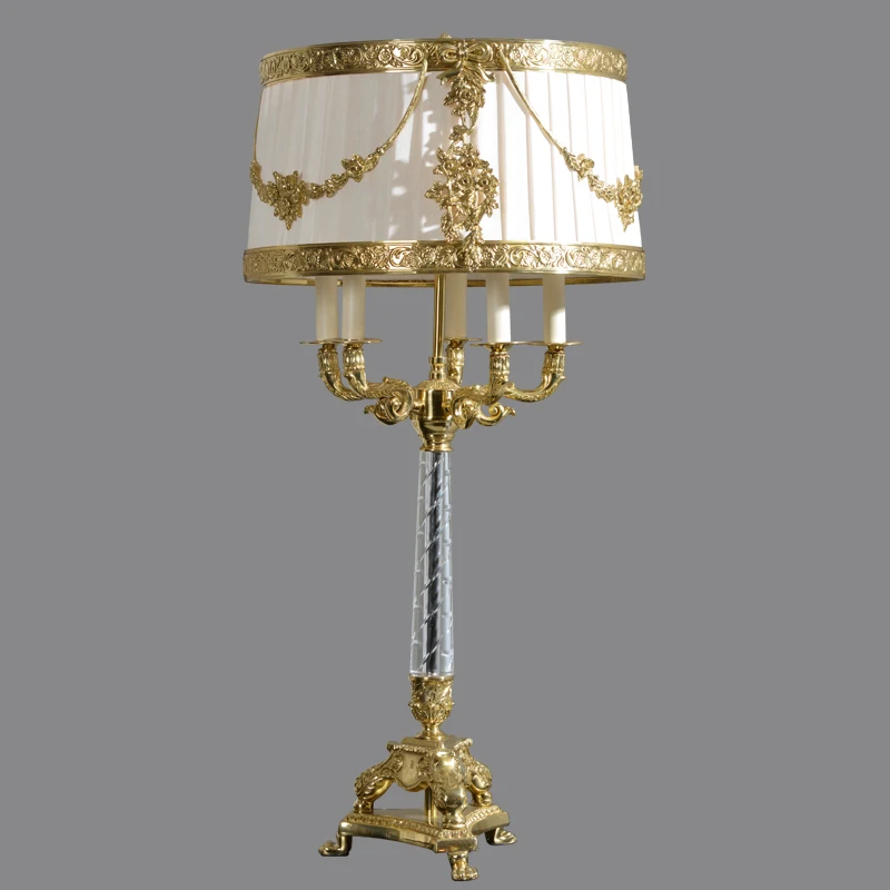 Luxury Regina Golden Imperial Golden Brass and Classic Vintage European Style Crystal and Bronze Table Reading Lamp