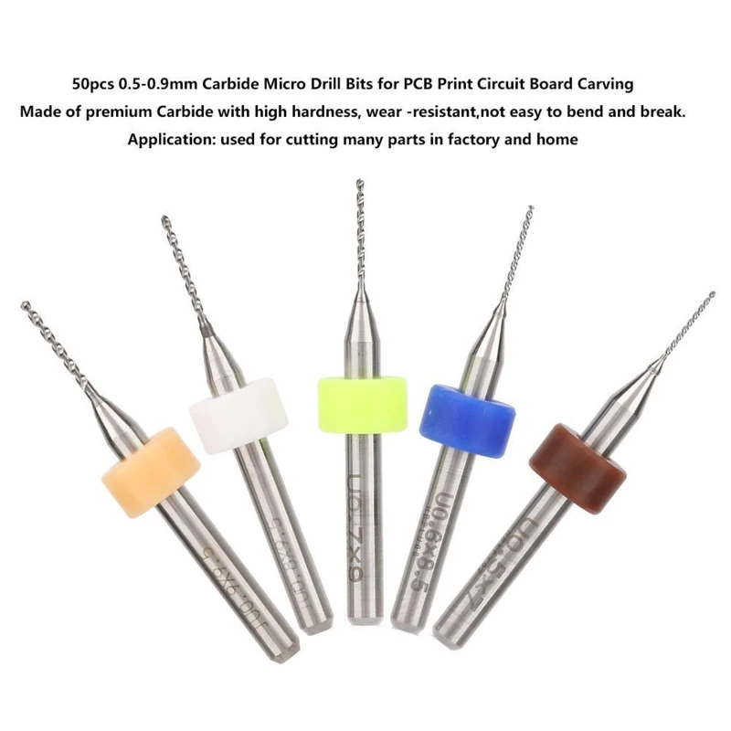 ipiip 50x Brocas para placa circuito impresión Brocas micro carburo tungsteno Taladro helicoidal
