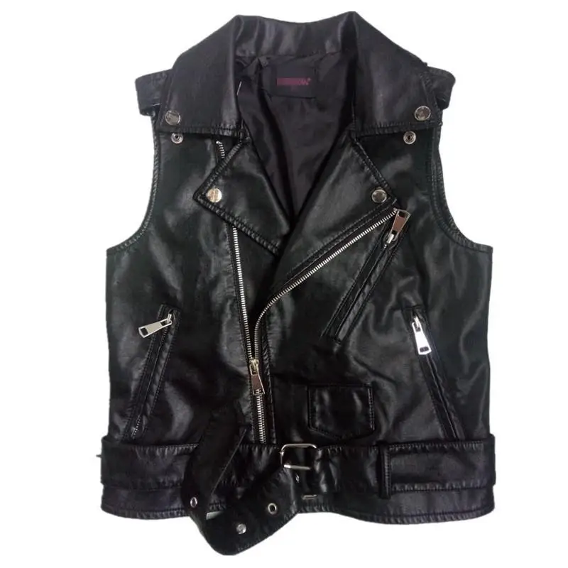 Vendita calda nero senza maniche Pu giacche in pelle da donna giacca invernale cintura in Pu Veste giacca da moto gilet gilet rivetto gilet