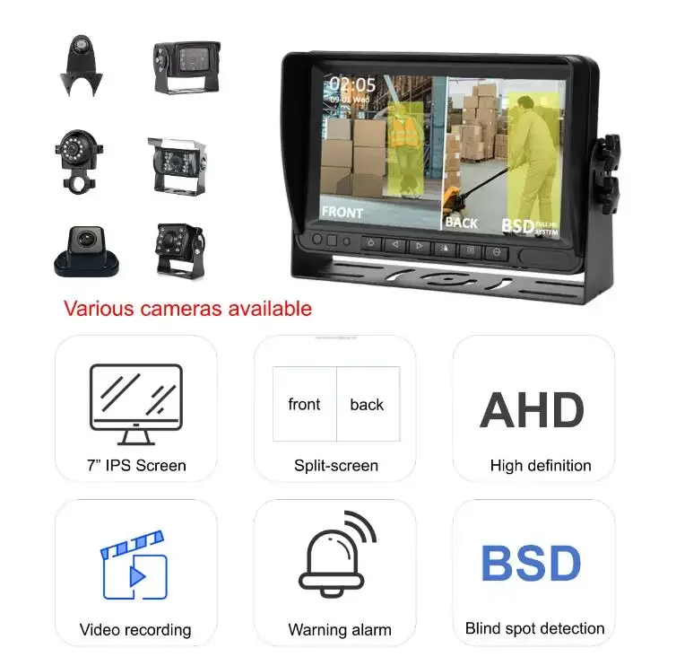 Bus 7 Inch Truck DVR Camera System Pedestrian Vehicle Blind Spot Detector Safety System Truck BSD AI Camera