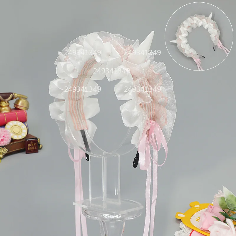 Lolita pequeno dragão chifres bandana doce menina cosplay headwear babados laço arco cocar anime con palco traje acessórios
