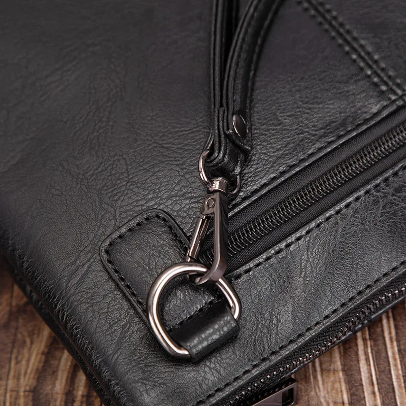 Black retro men's fashion large capacity casual PU leather clutch bag